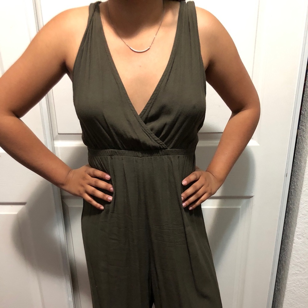 Olive colored pant jumpsuit